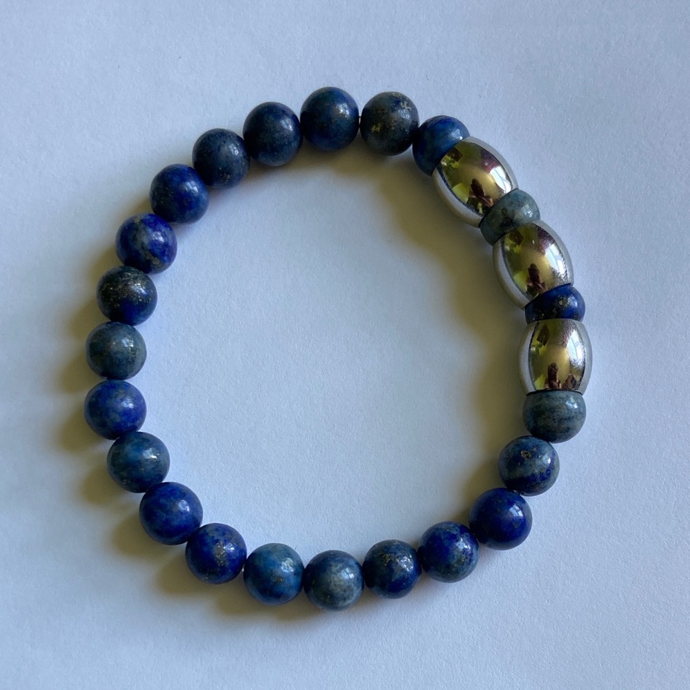 Blue Stone and Silver Beaded Bracelet